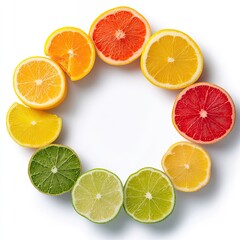 Fototapeta premium Citrus fruit arrangement kitchen table still life photography bright lighting top view freshness concept