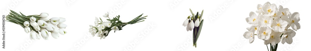 Poster isolated minimalist mockups of elegant white flowers arranged in various styles for decorative inspi
