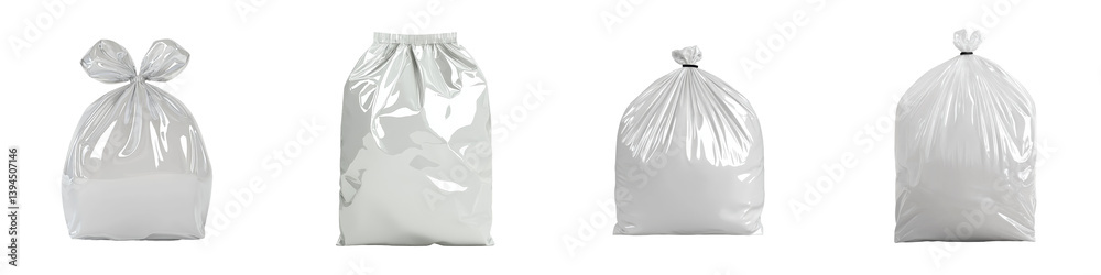 Aufkleber minimalist mockups of various white garbage bags in a clean isolated setting