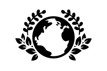 Global Environmental Conservation and Sustainability Logo Earth Day Design featuring Earth and Laurel Wreath