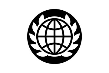 Global Unity Emblem World Peace International Cooperation Teamwork Globalized Earth Day Community Circle Laurel Wreath Planet Earth Graphic Design Symbol Icon