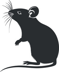 Obraz premium Silhouette of a rat with whiskers and tail, depicted in black on a white background.