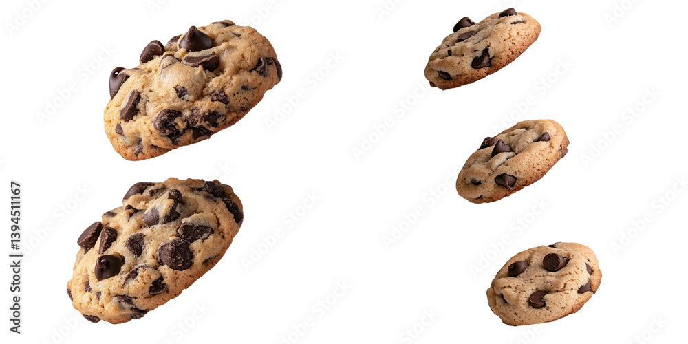 Poster innovative minimalist mockups of chocolate chip cookies floating on a white background