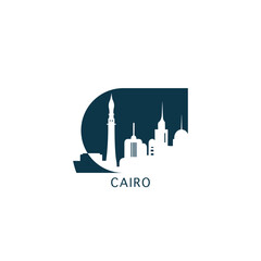 Fototapeta premium Cairo vector icon with skyline, panoramic view, city shape. Egypt landmarks logo concept. Blue flat isolated graphic, badge