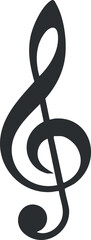 Black treble clef symbol on a white background, representing music notation and composition.