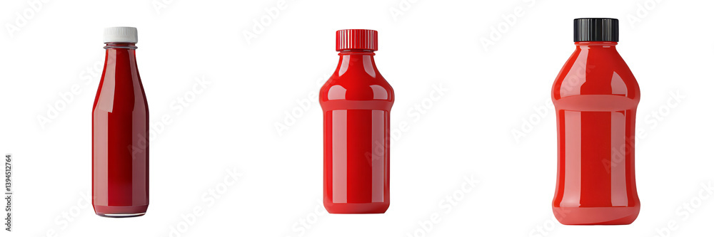 Aufkleber Minimalist isolated mockups of three red condiment bottles in varying styles and sizes on a clean background