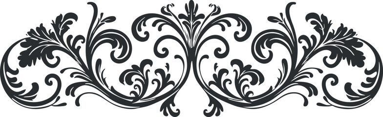 Elegant black and white floral ornament with intricate symmetrical vintage design elements.