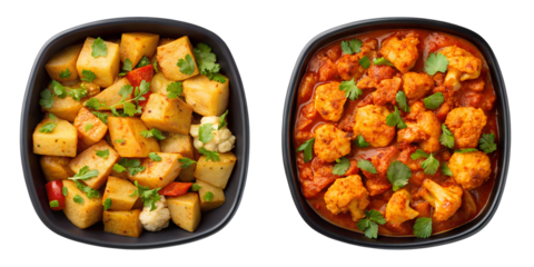 Traditional Punjabi Aloo Gobi, Two Flavorful Styles, Spicy Potato and Cauliflower Dish, Indian Vegetarian Curry, Cut Out