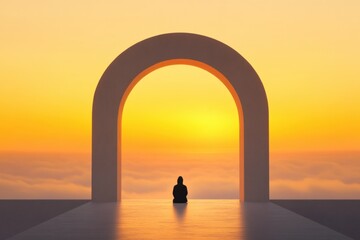 Person meditating under archway