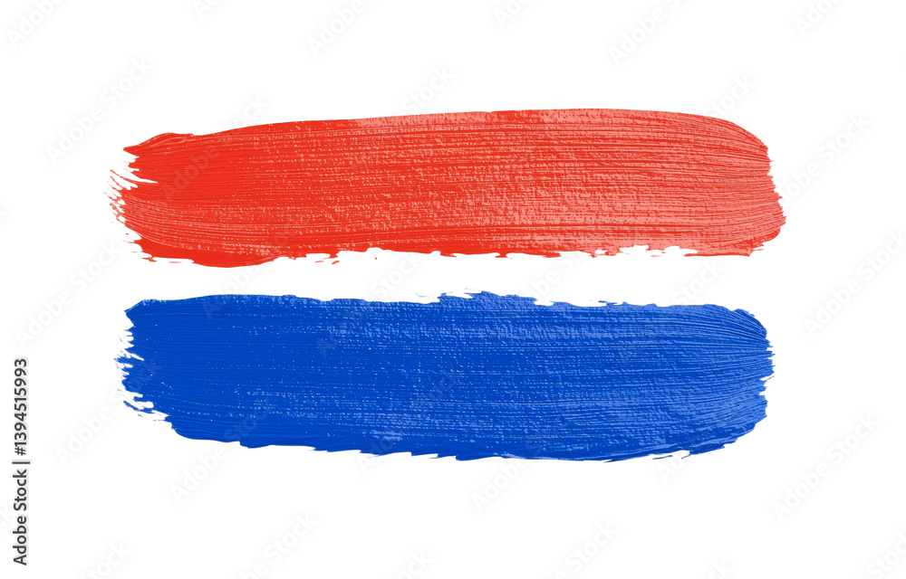 Poster isolated mockups of red and blue paint strokes on white background for design and branding purposes