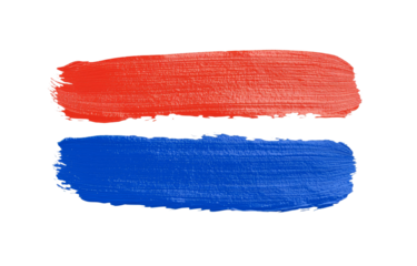 Isolated mockups of red and blue paint strokes on white background for design and branding purposes