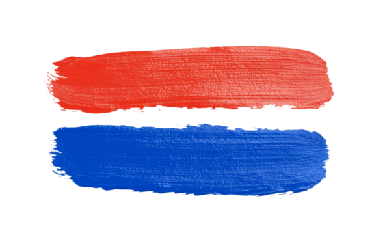 Isolated mockups of red and blue paint strokes on white background for design and branding purposes