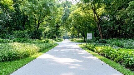 Obraz premium Scenic park pathway through lush greenery