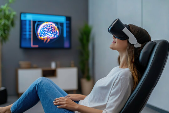Neurofeedback therapy session at wellness center using virtual reality technology