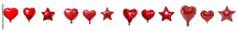 Poster Minimalist mockups of red heart and star balloons arranged in a line on a plain background