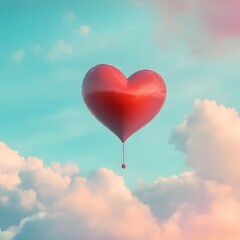 Fototapeta premium 16. Floating red heart in a dreamy pastel sky