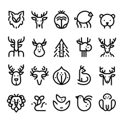 Set of Cute Animal Icons in Cartoon Style