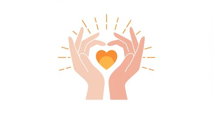 Female hands creating heart around red heart with sunlight