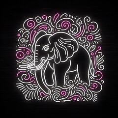 Fototapeta premium 코끼리, 네온사인 아트, jpeg (Elephant, neon sign art, jpeg)