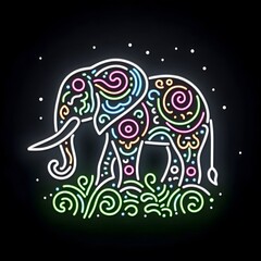코끼리, 네온사인 아트, jpeg (Elephant, neon sign art, jpeg)