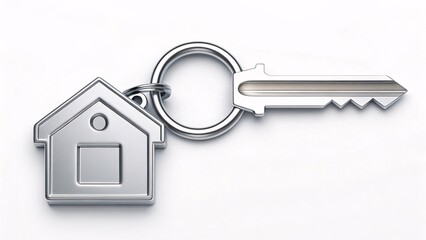 House key on ring with house shaped keychain