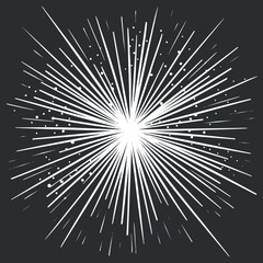 Obraz premium Abstract starburst explosion graphic with dynamic white lines on a dark background.