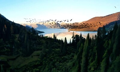 Telaga di antara pegunungan 