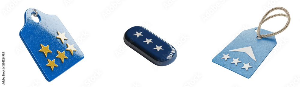Aufkleber minimalist mockups of blue tags featuring star designs and unique shapes for creative projects and b
