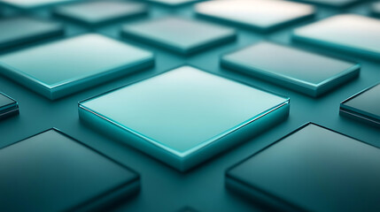 Subtle glowing rectangles on a soft teal surface, Luminous geometric shapes creating a peaceful, ethereal design