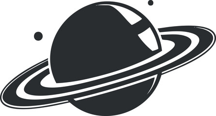 Fototapeta premium Stylized black and white illustration of a planet with rings, resembling Saturn in space.