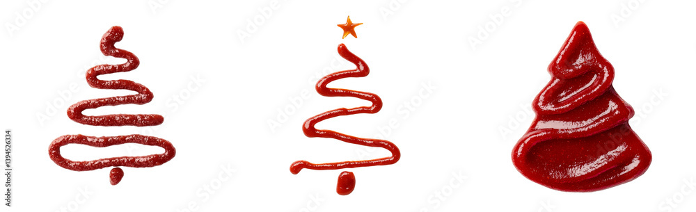 Poster creative minimalist mockups featuring festive tree shapes made from ketchup on a white background