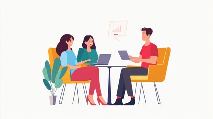 Group of Diverse Professionals Engaged in Collaborative Discussion with Laptops and Plants