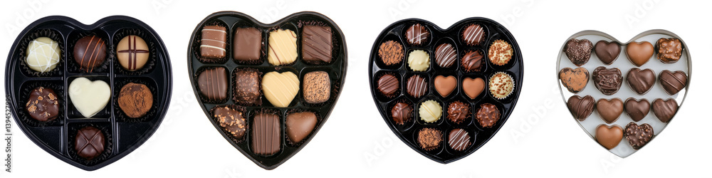 Aufkleber Heart-shaped chocolate boxes arranged in a minimalist style showcasing assorted chocolates and confections for a sweet celebration