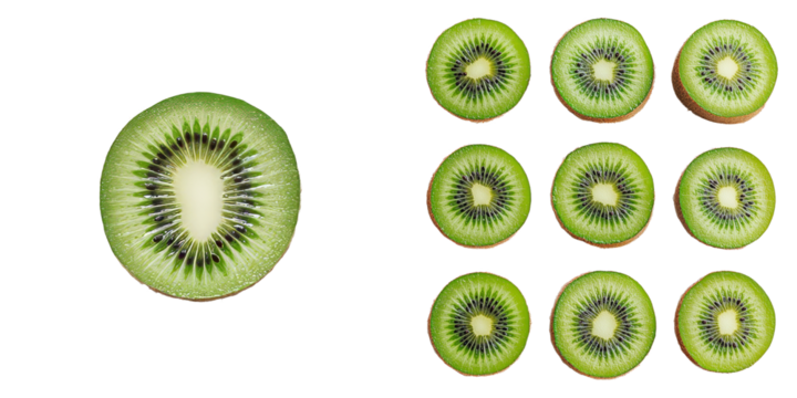 Unique minimalist mockups featuring sliced kiwi arranged in creative presentation styles for modern design projects
