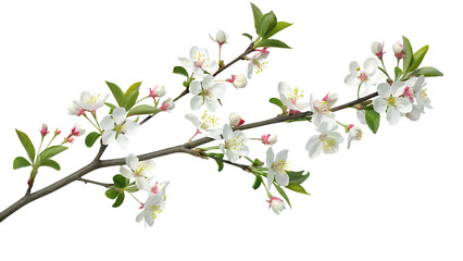 Obraz premium blooming wild plum tree flowers in spring isolated on white background PNG. GENERATIVE AI