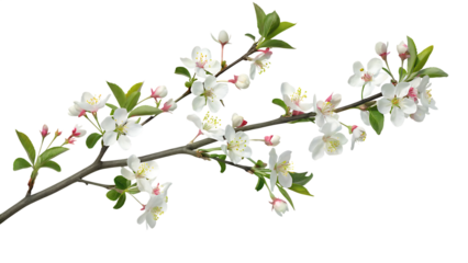 blooming wild plum tree flowers in spring isolated on white background PNG. GENERATIVE AI