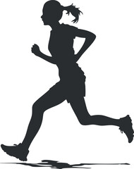 Silhouette of a woman running, showcasing dynamic movement and fitness in an outdoor setting.