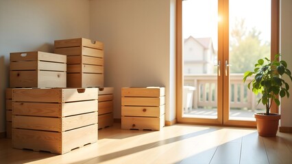 Simple home with wooden boxes stacked