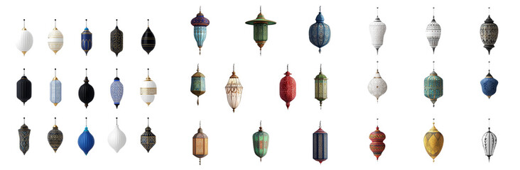 Minimalist mockups of various intricately designed lanterns showcasing unique styles and colors