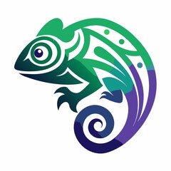 Modern Abstract Chameleon Logo with Tribal Patterns – 8K Design in Green, Black, Purple & Blue Gradient