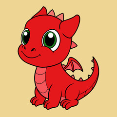 Dragon Bebé Rojo - Cute Red Baby Dragon Illustration & Vector Art
