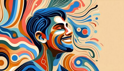Man with Colorful Abstract Swirls - Expressive Joy & Creativity