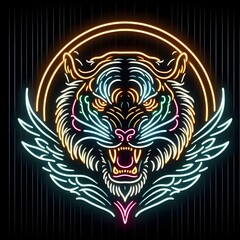 Obraz premium 호랑이, 네온사인 아트, jpeg (tiger, neon sign art, jpeg)
