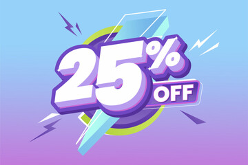 25% Off Discount Offer with Bold Text and Lightning Elements on Gradient Blue-Purple Background