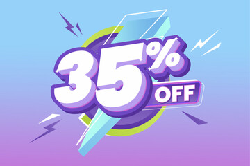 35% Off Discount Offer with Bold Text and Lightning Elements on Gradient Blue-Purple Background