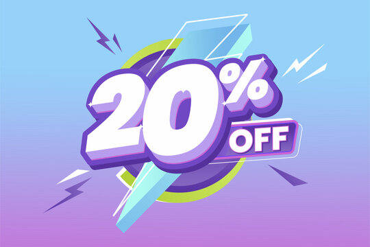 20% Off Discount Offer with Bold Text and Lightning Elements on Gradient Blue-Purple Background - Powered by Adobe