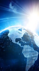 Digital Globe Futuristic World Map Binary Code Data Network