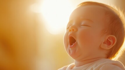 Baby yawning in bright sunlight
