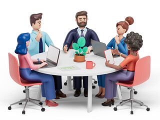 3D people in a meeting, symbolizing collaboration and strategy planning. 3D rendering, conceptual image. Isolated on white background.
