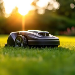 Automated lawn mower in grass
